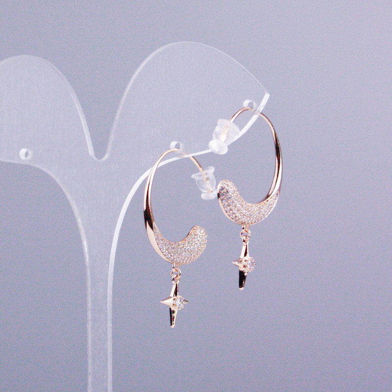 Xuping Hoop Earrings with 18K Gold Plating and White Crystals, 5mm Thick, 24mm Diameter.