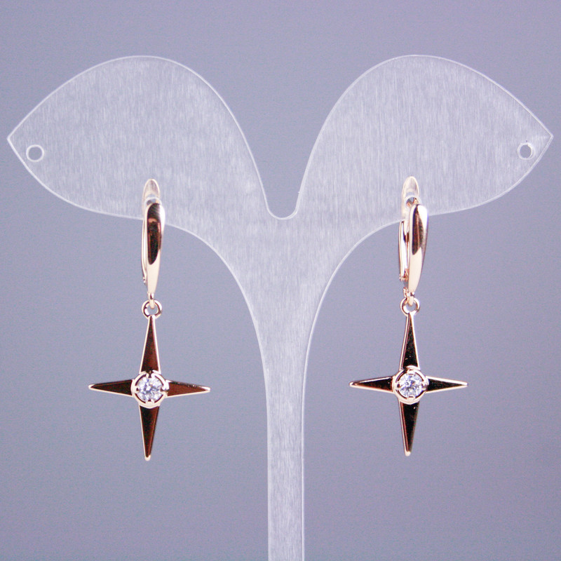 Earrings Xuping 18K Gold Plating with White Stones 'Star', length 38 mm+