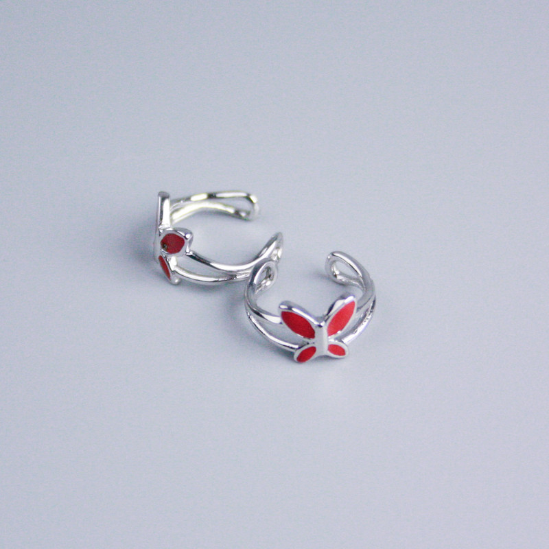 Kaf Xuping Rhodium with Red Enamel 'Butterfly' 11x7 mm +