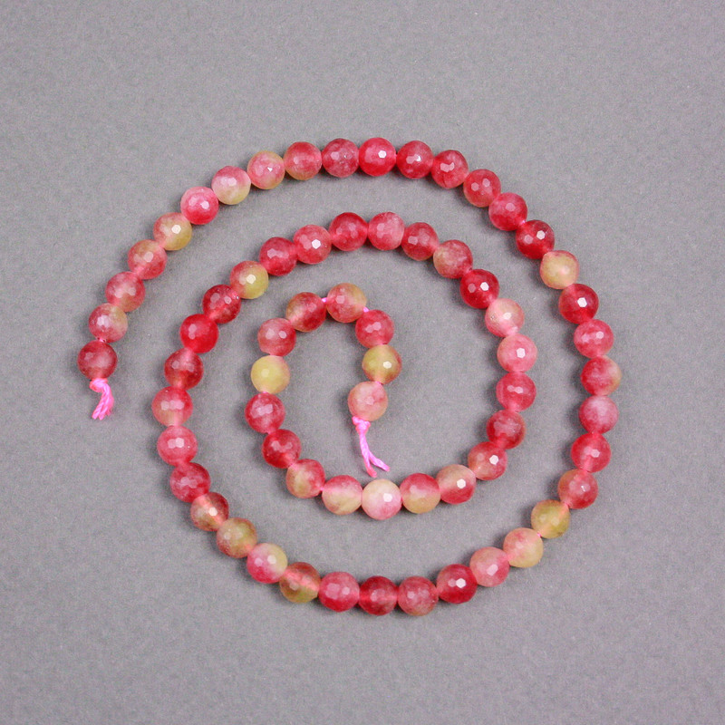 Beads on Thread: Polychrome Tourmaline Faceted Round Bead, 6 mm diameter, 38 cm length
