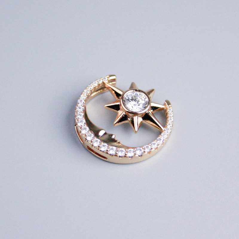 Xuping Pendant 18K Gold Plating Star and Moon with White Crystals, Diameter 20mm+