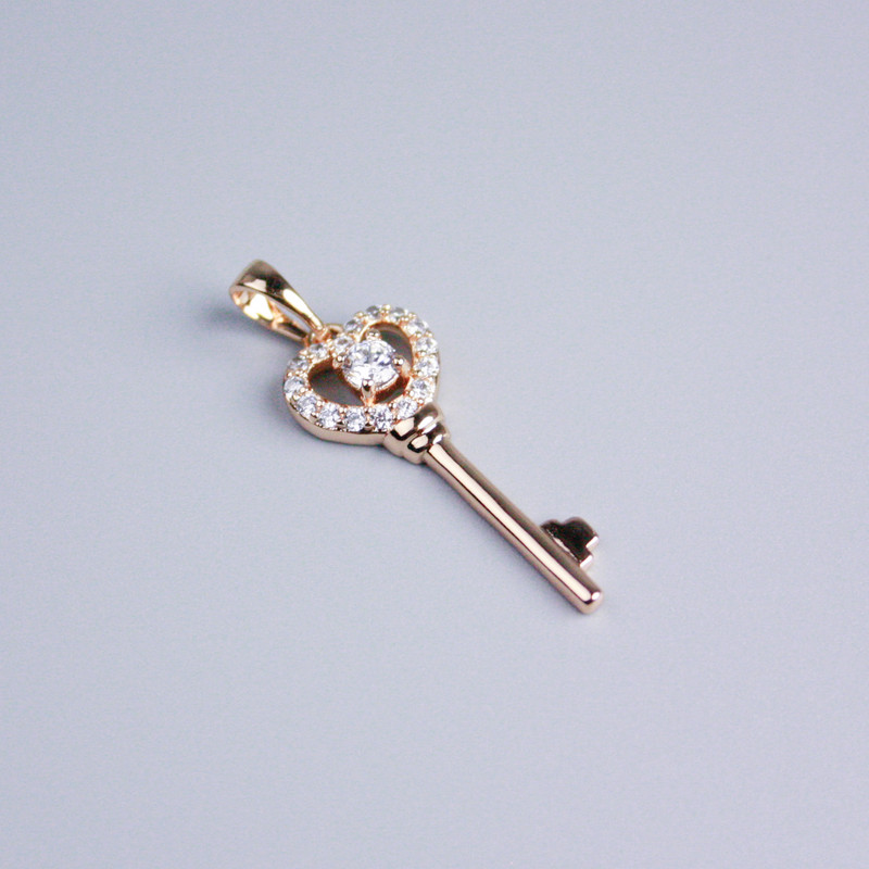 Xuping Pendant, 18K Gold Plating, Key with White Crystals, 27x11mm