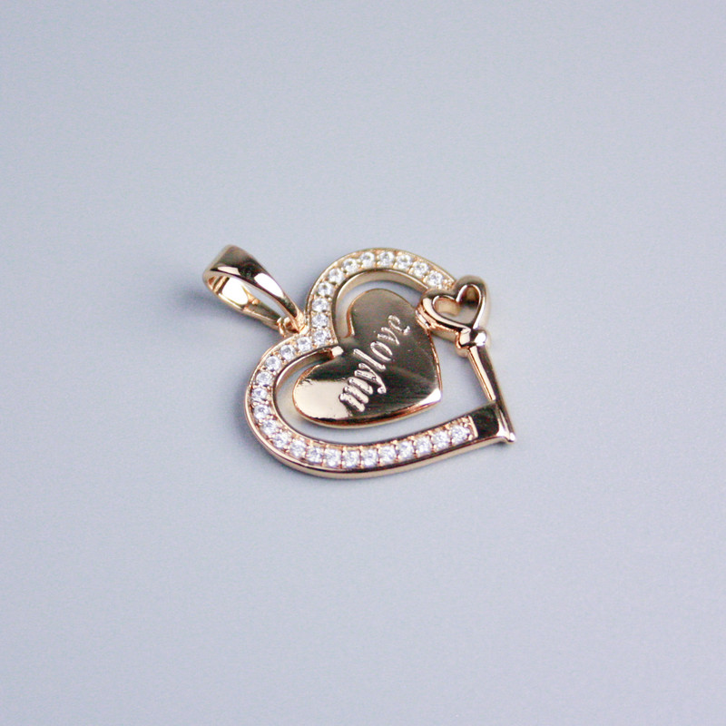 Xuping 18K Gold Plated Heart Pendant with White Crystals, diameter 16x18 mm+