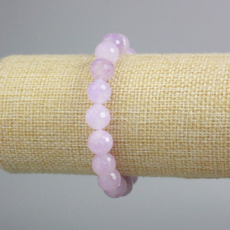 Kunzite bracelet with faceted beads, 10 mm diameter, 18 cm length (stretch)