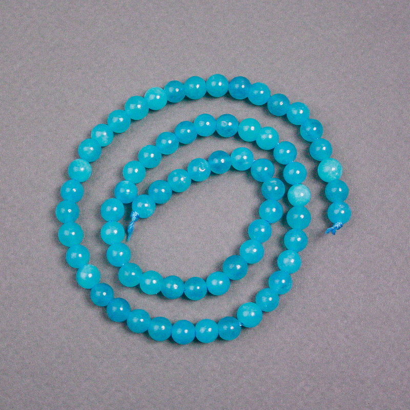 Aquamarine Beads on Thread, Natural Stone, Smooth Round Beads, Diameter 6 mm ±, Length 39 cm ±