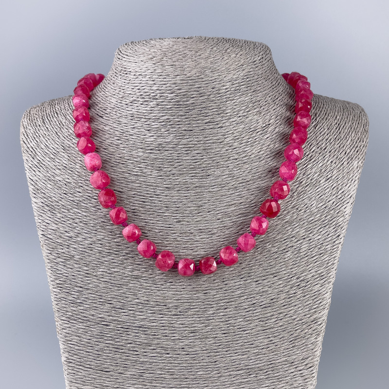Pink Tourmaline Necklace with Natural Gemstone, Faceted Cube Beads, 9×9 mm diameter, 50 cm length