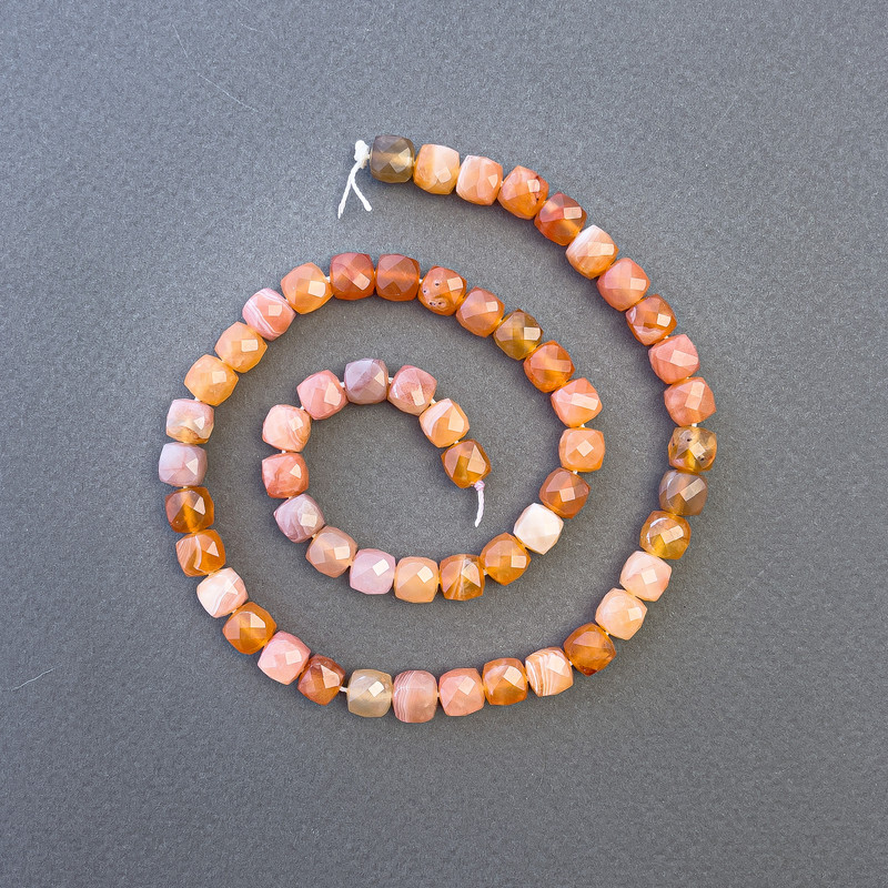 Carnelian Beads, Natural Stone, Faceted Cubes, 7×7 mm, Length About 39 cm on Thread