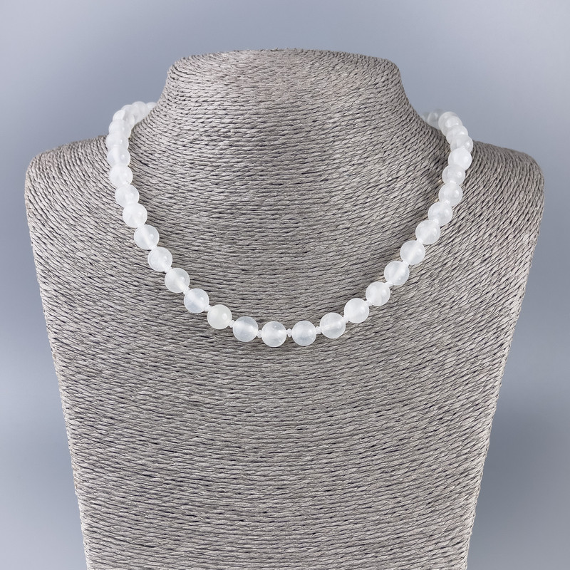 Necklace White Quartz (Acrylic) Smooth Beads, Diameter 8.5 mm, Length 46 cm
