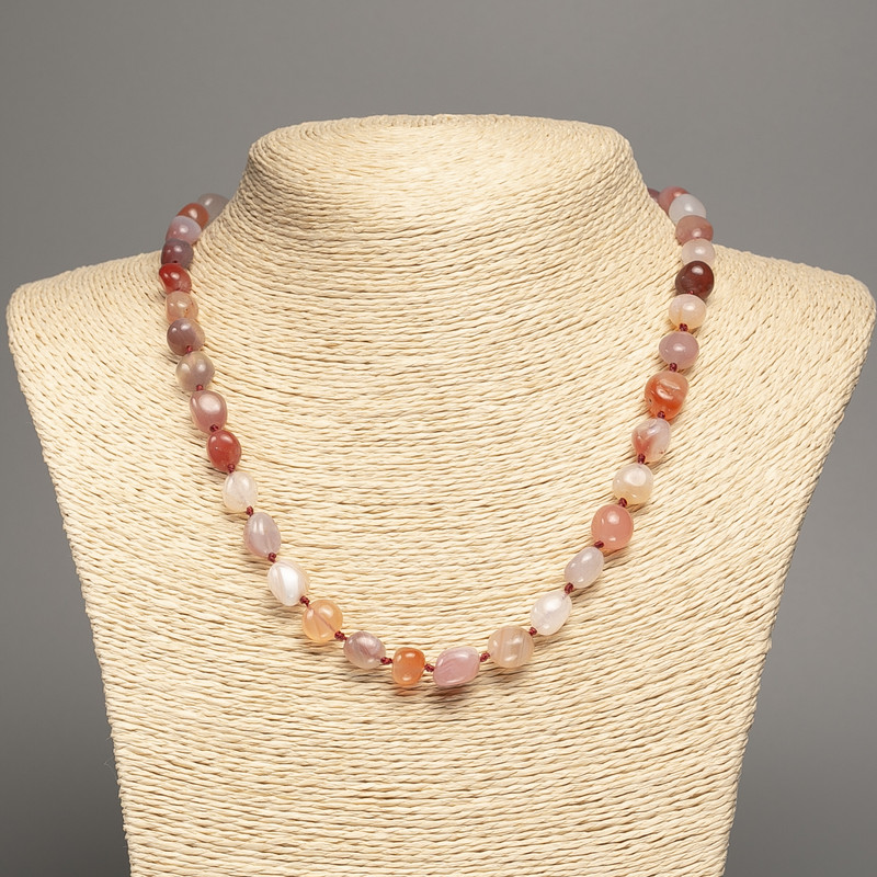 Carnelian Bead Necklace, natural stone, faceted, diameter 10x9 mm, length 48 cm