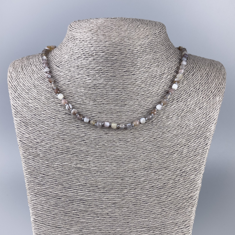 Botswana Agate Natural Stone Faceted Cube Bead Necklace, 4x4 mm Diameter, 50 cm Length