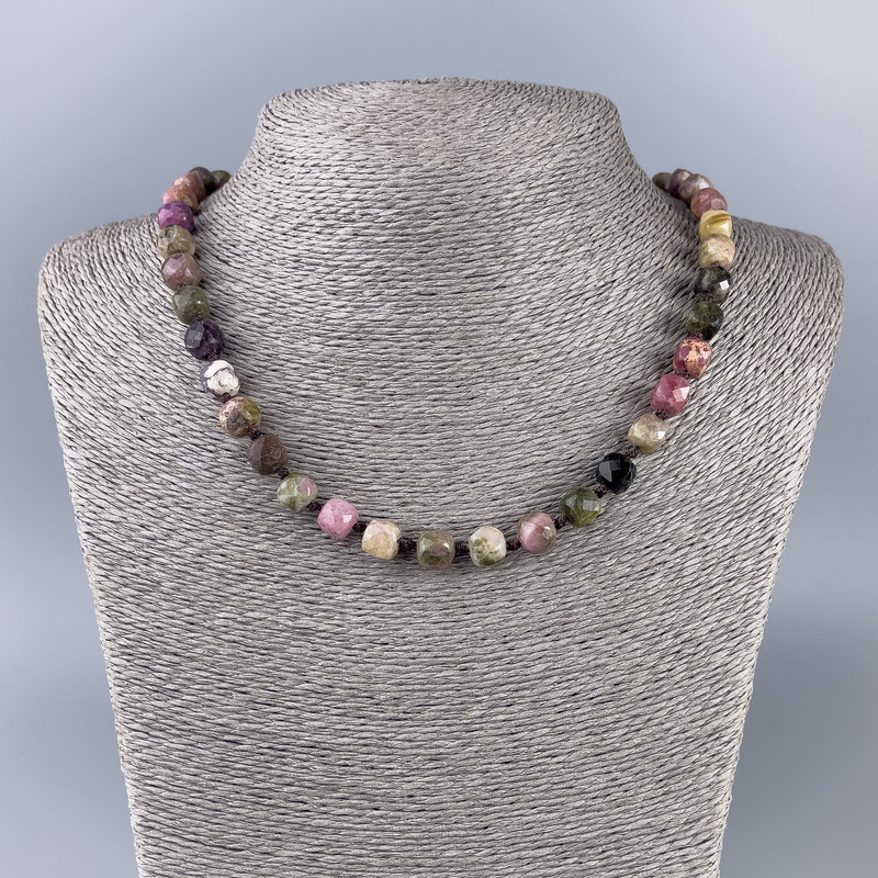 Natural tourmaline necklace with faceted cube beads, 8x8 mm, length 50 cm ±
