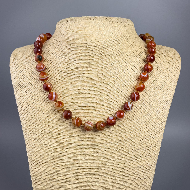 Carnelian Necklace with Natural Stone, Smooth Beads, 10mm Diameter, 49cm Length