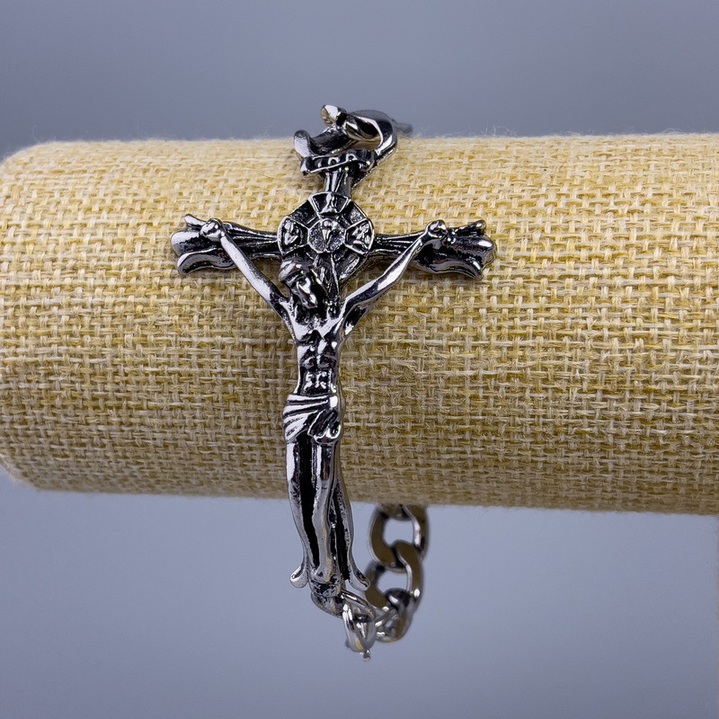 Chain bracelet 'Jesus' silver metal 66x43mm, thickness 10mm, length 20cm +