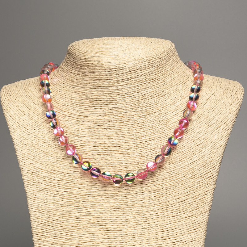 Opal glass necklace 'Pink Chameleon' with smooth beads, 8 mm diameter, 49 cm length