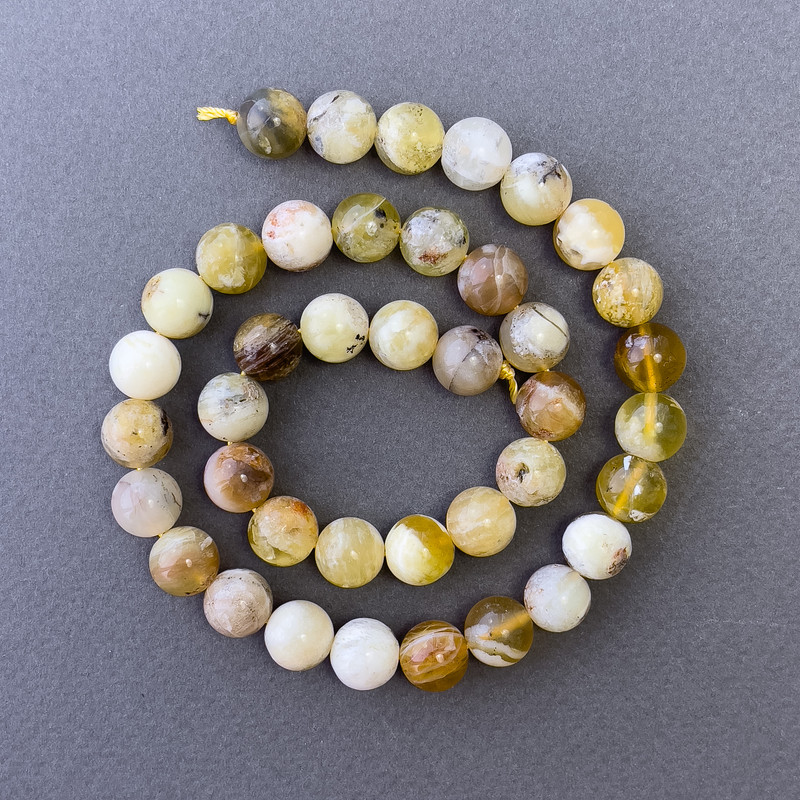 Yellow Opal Beads, Natural Stone, Smooth Round Beads, 10.5 mm diameter, 39 cm length