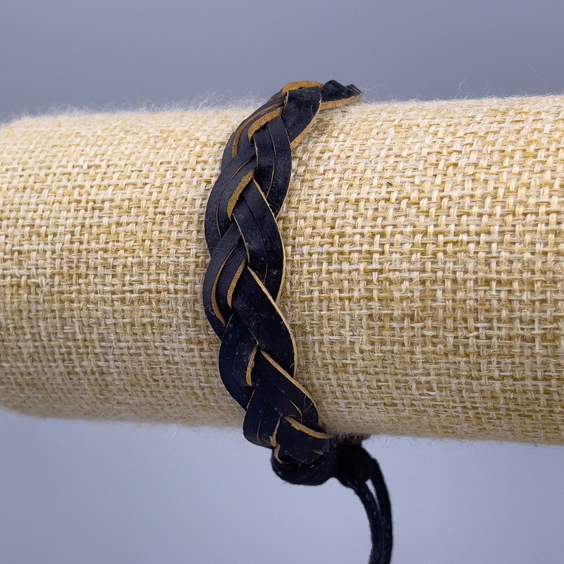 Bracelet, length 18-25 cm, thickness 12 mm, eco-leather, black, with adjustable clasp