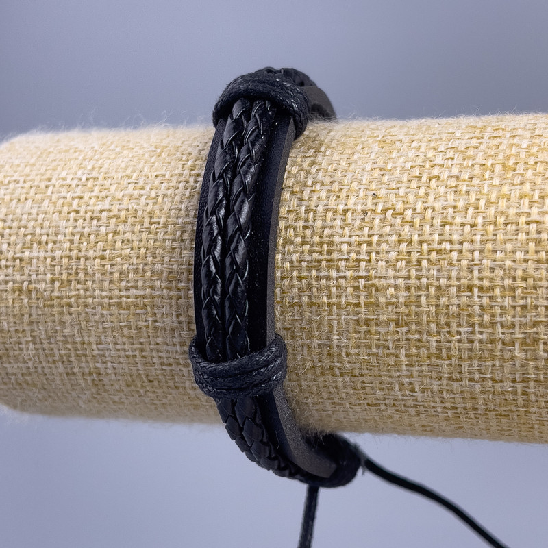 Bracelet, length 18–25 cm, thickness 12 mm, black eco-leather, with clasp