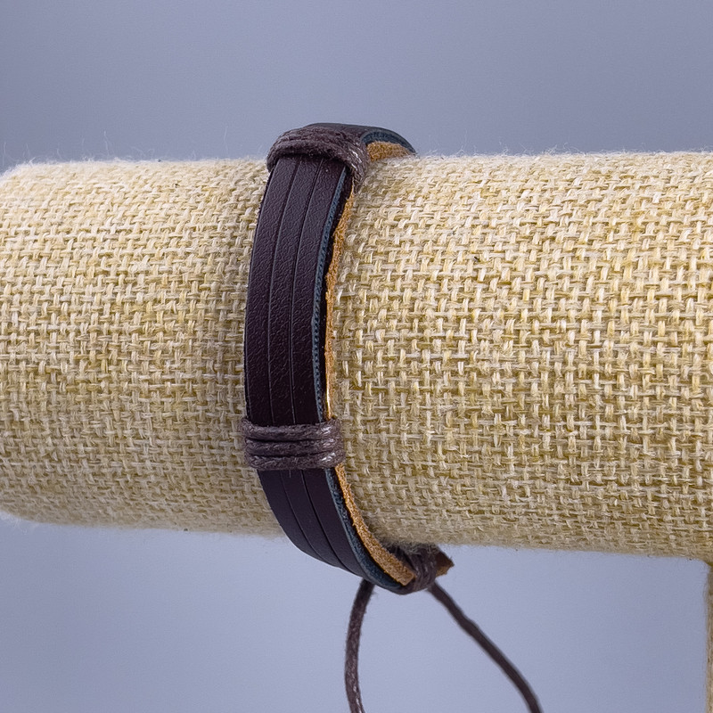 Bracelet, length 18-25 cm, thickness 12 mm, eco-leather, brown color, with a drawstring closure
