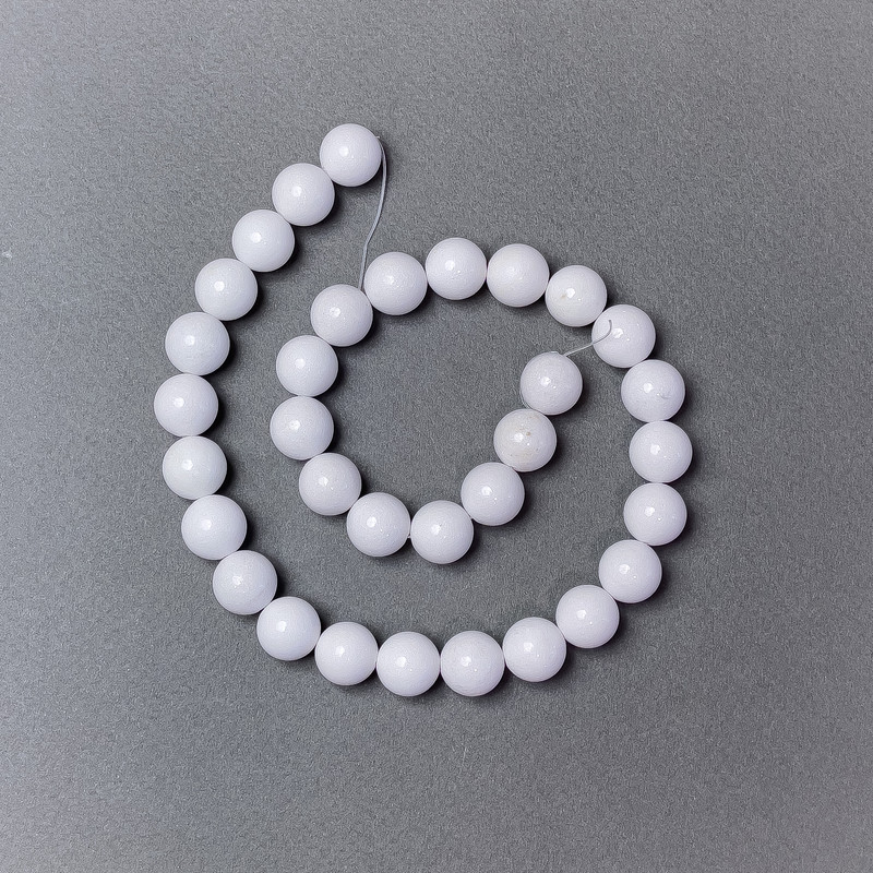 White Agate Beads (Pressed) Smooth Round Beads, 12 mm Diameter, 40 cm Length, On Beading Thread