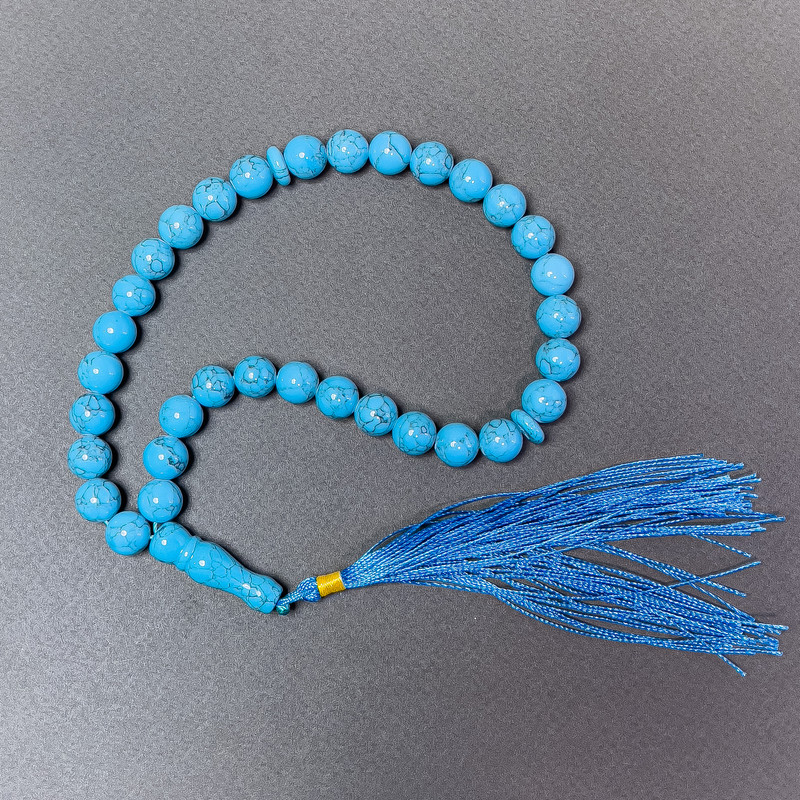 Turquoise Mala (pressed), smooth beads, 10 mm diameter, 33 beads, with turquoise inserts