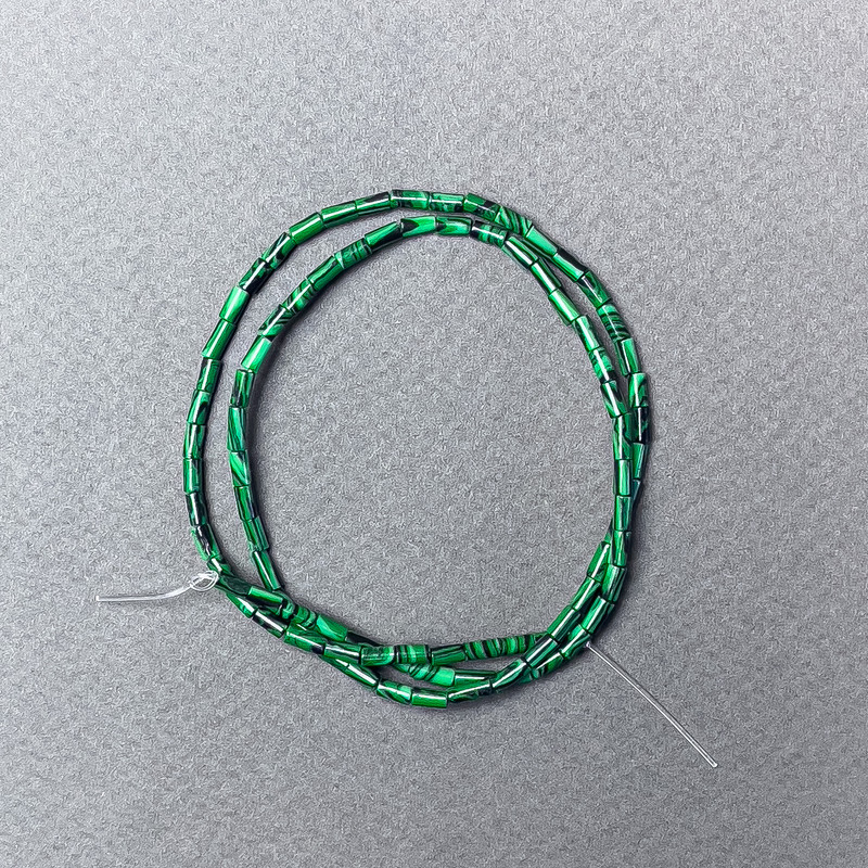 Malachite Beads, Natural Stone, Faceted, Diameter 2×4 mm, Length 38 cm on thread