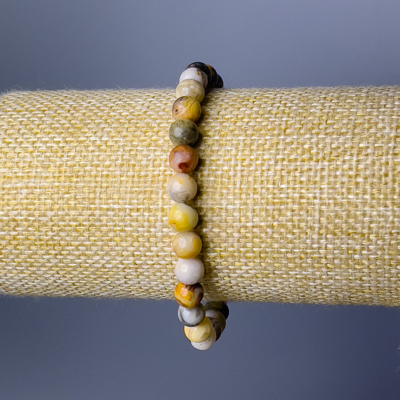 Moroccan Agate Bracelet with Natural Stone, Smooth Bead, Diameter 7mm ±, Length 18cm (Stretch)