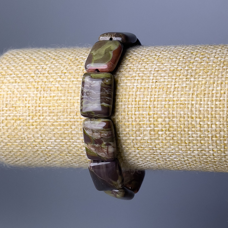 Браслет Яшма Пікассо натуральний камінь прямокутна ланка, діаметр 13х18мм+-, довжина 18см (стрейч)