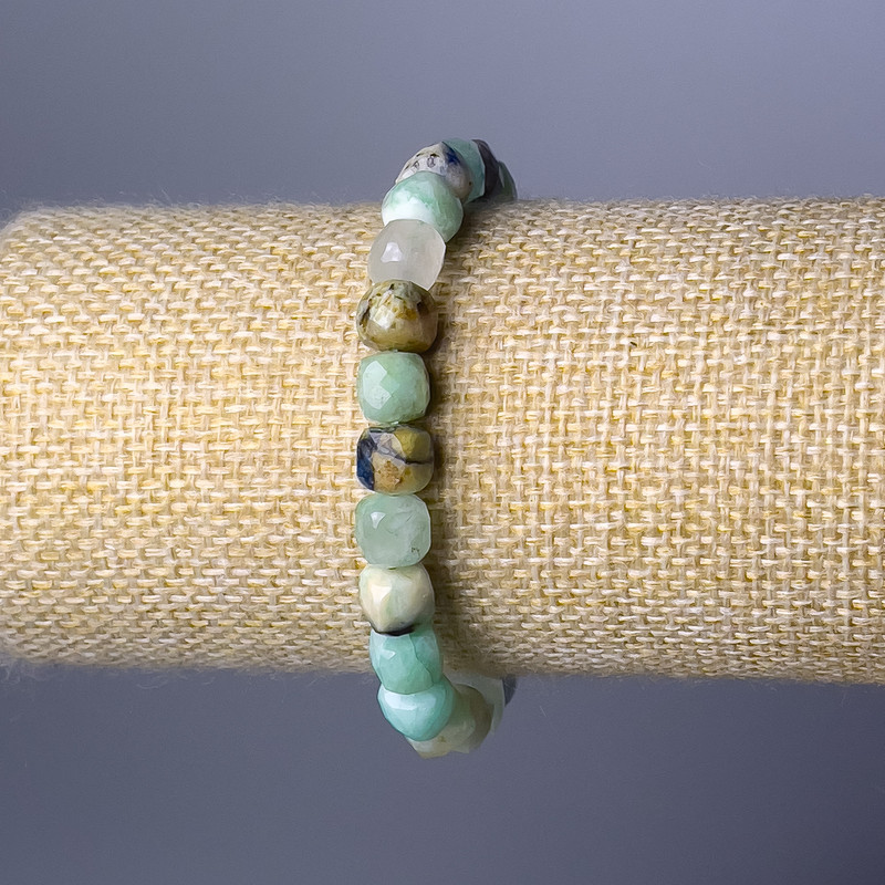 Bracelet Chrysocolla and Lazurite natural stone faceted cubes, 7 mm diameter ±, length 18 cm (stretch)