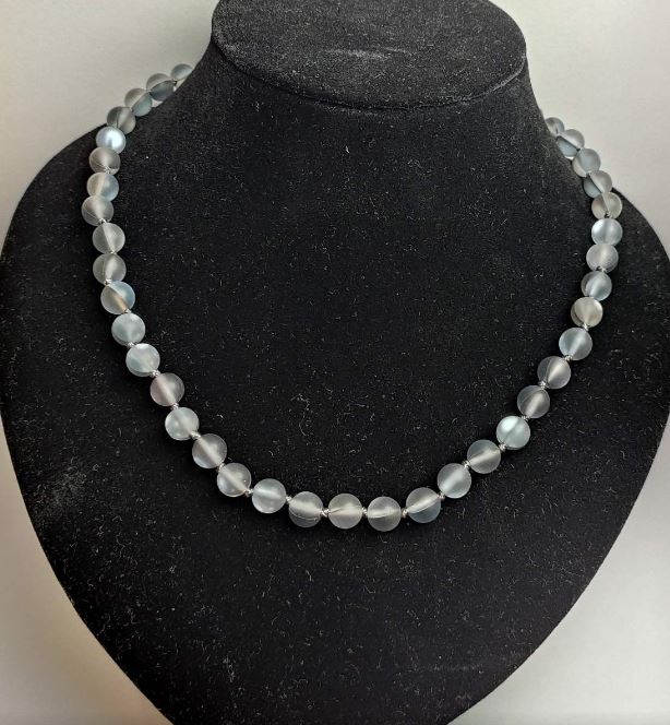 Gray matte opal glass necklace 8mm