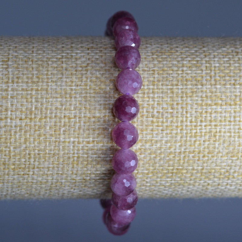 Rubellite Tourmaline Bracelet, natural stone, faceted bead, 8 mm+/- diameter, 18 cm length (stretch)