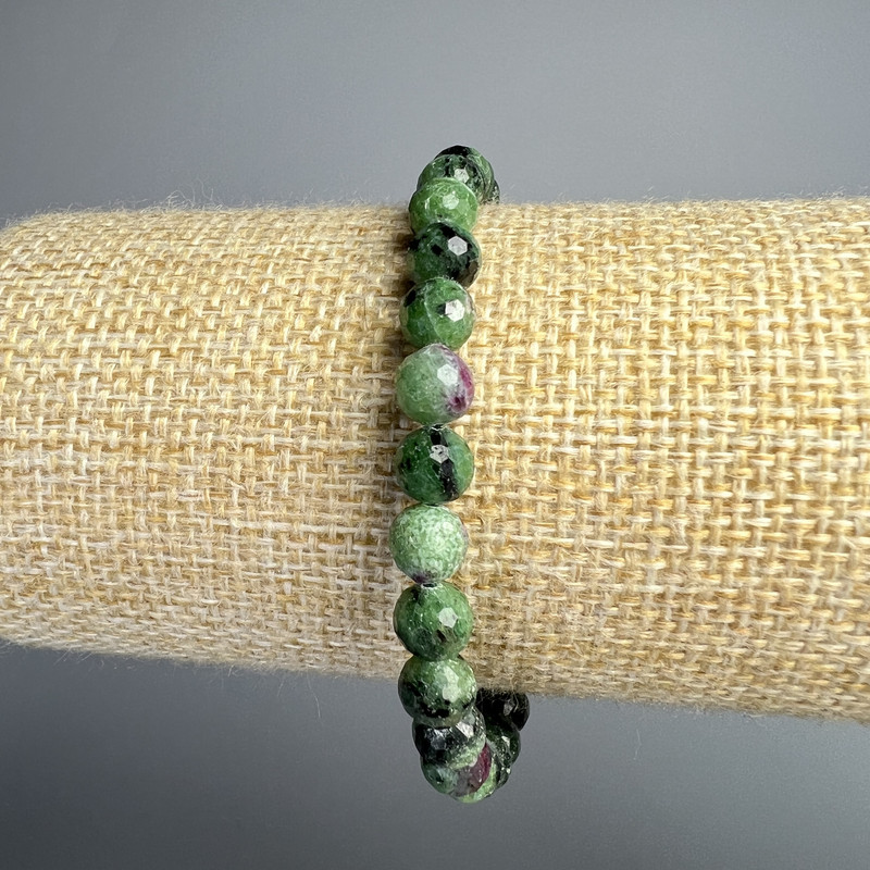 Zoisite bracelet with natural stone, faceted beads, 6 mm diameter, 18 cm length ± (stretch)