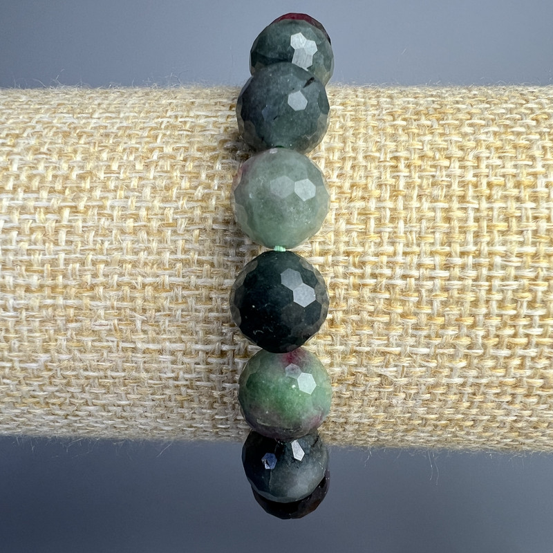 Zoisite bracelet, natural stone, faceted beads, 10 mm diameter, 18 cm length, stretch