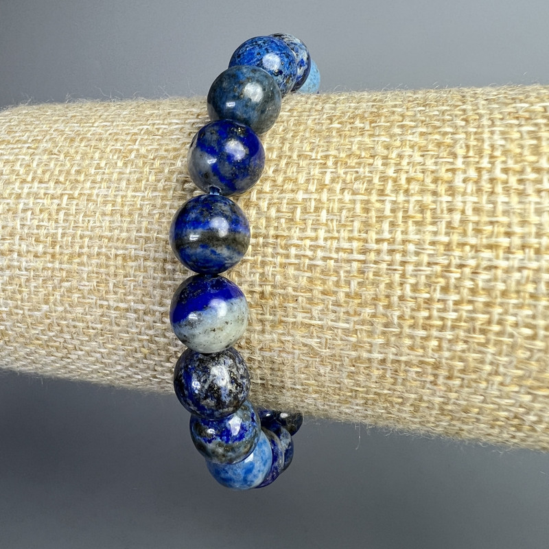 Lapis lazuli bracelet, natural stone, smooth beads, 10mm diameter, 18cm length (stretch)