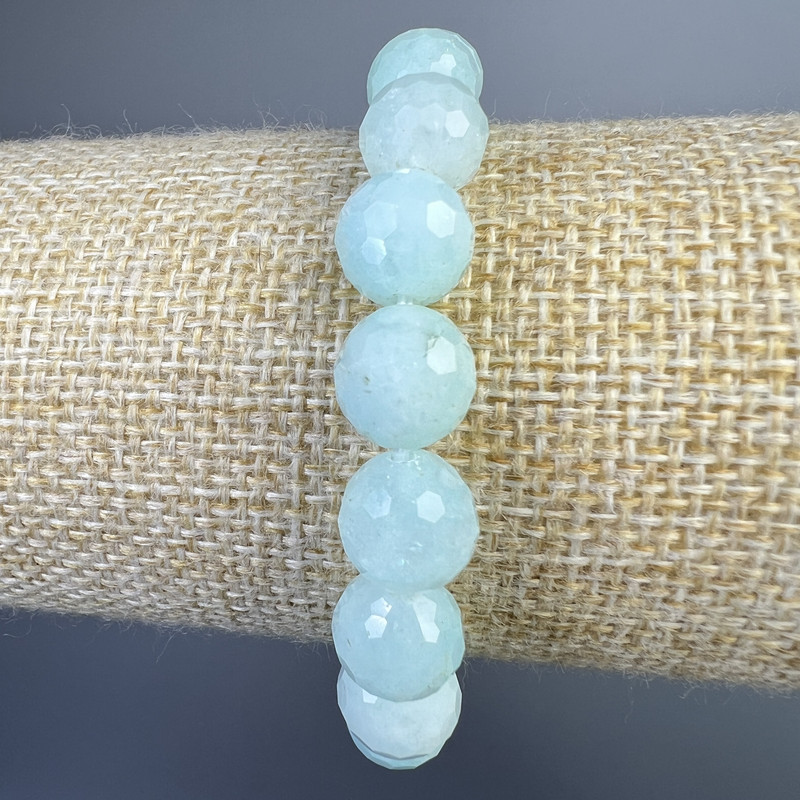 Angelite Bracelet - Natural Stone, Faceted Bead, 10 mm Diameter, 18 cm Length (Stretch)