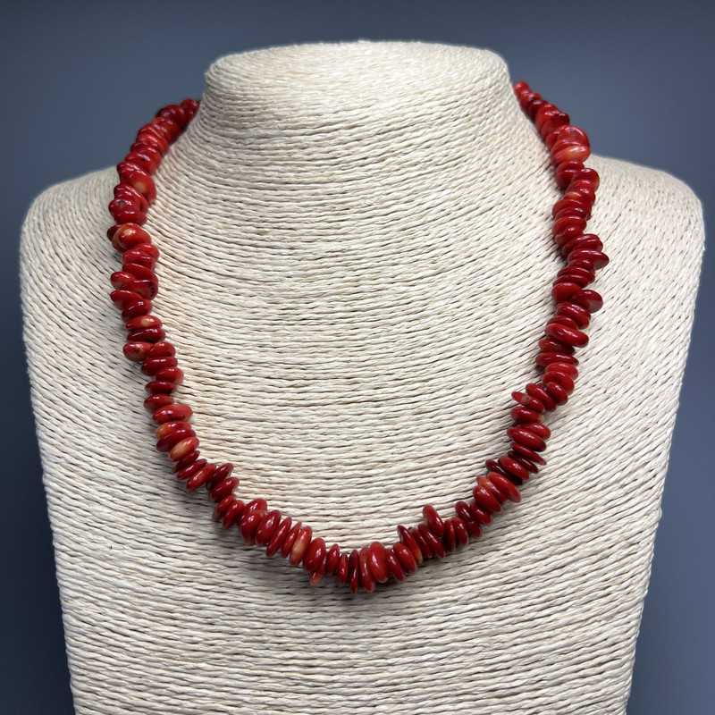 Natural Coral Necklace with Faceted Oval Beads, 10x3 mm, Length 45 cm