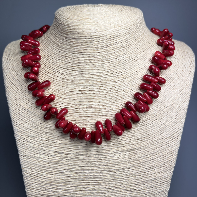 Natural Coral Necklace, beads diameter 13x6 mm, length 50 cm, with clasp and extension chain