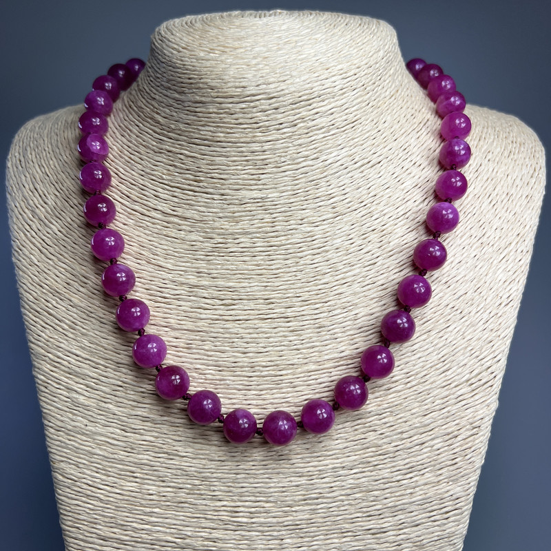 Pink Tourmaline Necklace with Smooth Beads, 10 mm Diameter, 50 cm Length