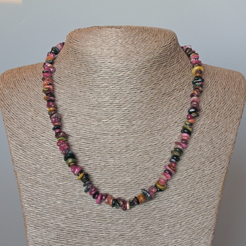 Natural Tourmaline Bead Necklace with Granules, 7×3 mm Diameter, 48 cm Length