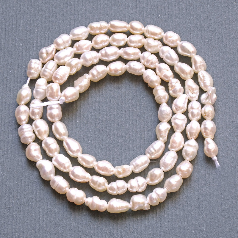 Fine river pearls on thread, diameter 4×4 mm, 5 mm ±, length 36 cm