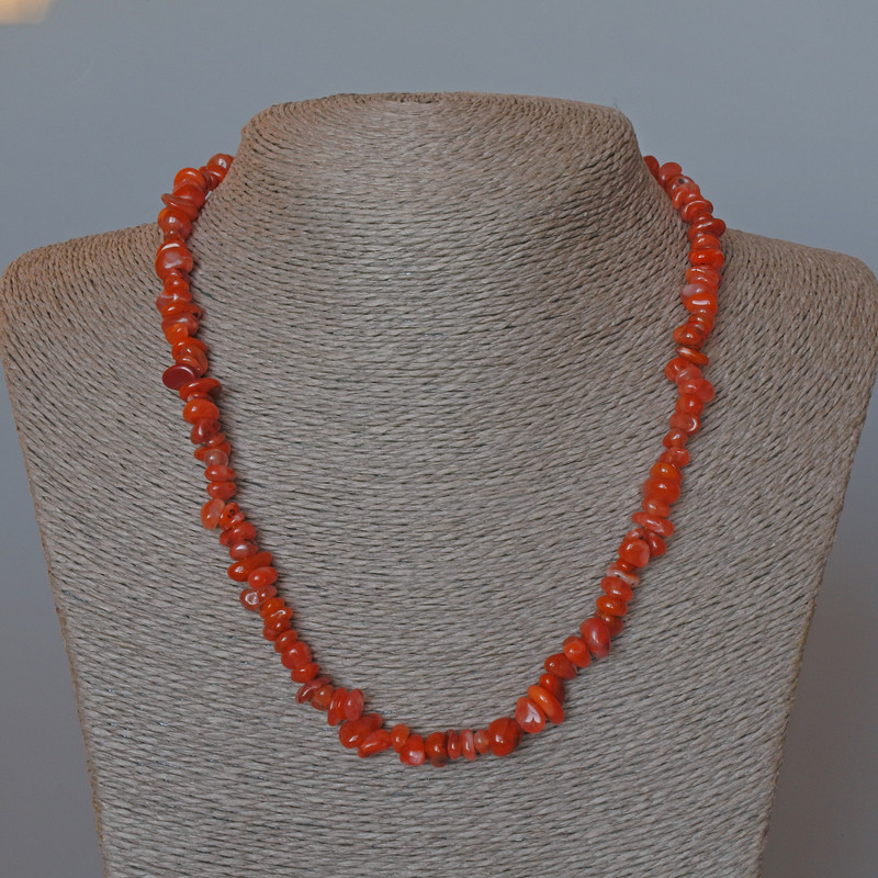 Carnelian Necklace, natural stone, faceted beads, diameter 8x4 mm, length 48 cm