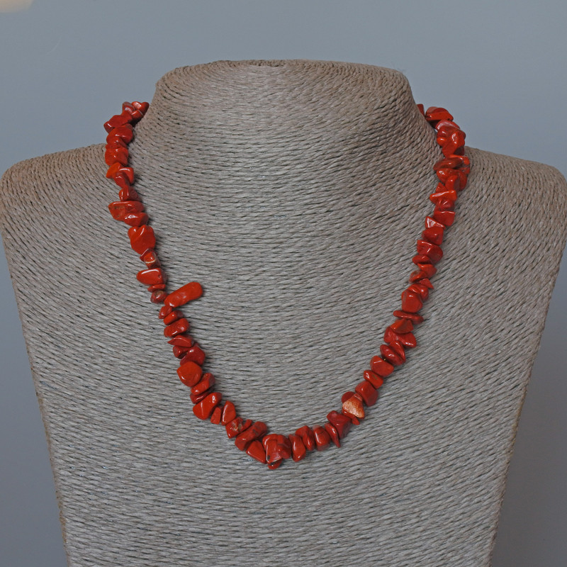 Red Jasper Necklace, natural stone chip, 8x3 mm, length 46 cm