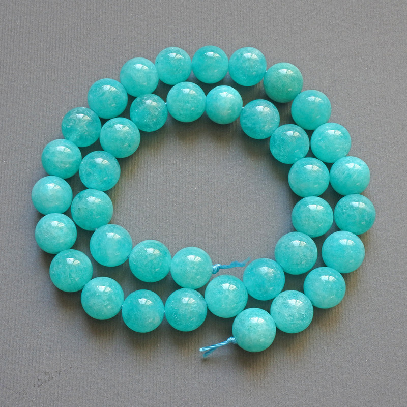 Aquamarine Beads, natural stone, smooth round beads, diameter 10 mm, length 38 cm on a thread