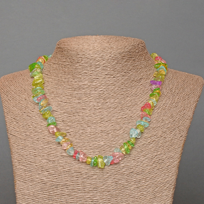 Multicolored Glass Chip Bead Necklace, 10x4 mm, 47 cm long