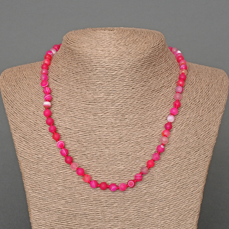 Raspberry Agate Necklace, Matte, Natural Stone, Smooth Bead, 6 mm diameter, 49 cm length