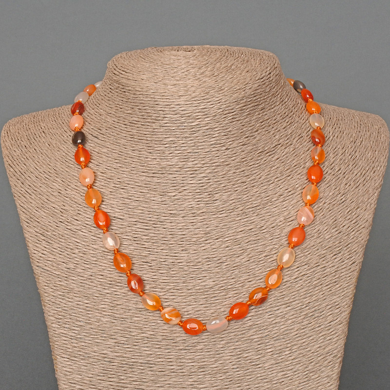 Carnelian Necklace with Oval Beads, Natural Stone, 8×10 mm, Length 48 cm