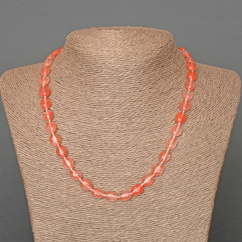 Natural chalcedony oval bead necklace, 8x10 mm, length 48 cm