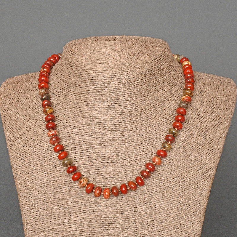 Necklace Red Jasper natural stone smooth rondelle, diameter 8x5mm+-, length 46cm+-