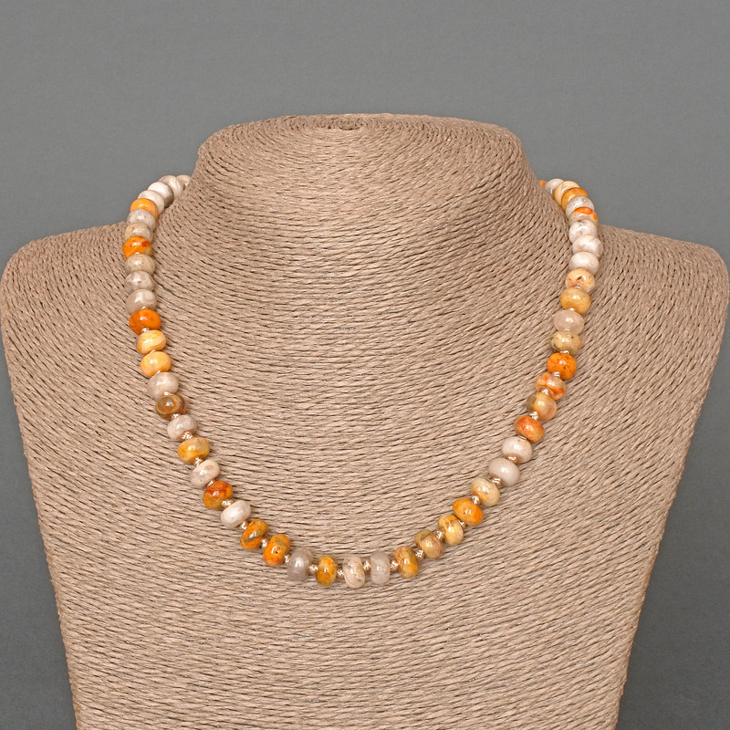 Imperial Jasper Necklace, natural stone smooth rondelle beads, diameter 8×5 mm, length 47 cm +-