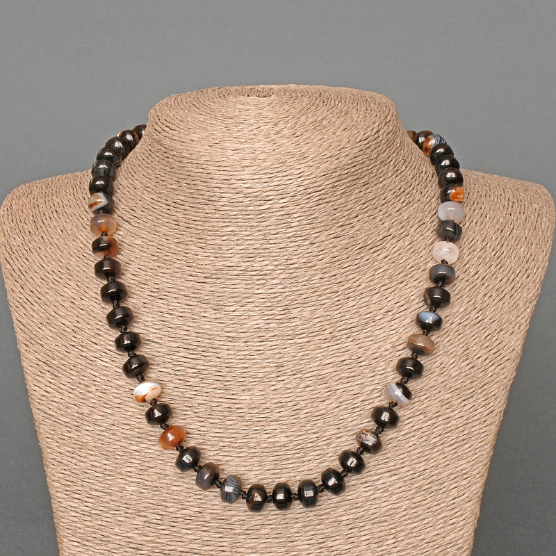 Natural agate necklace, smooth rondel beads, diameter 9×7 mm +/-, length 49 cm +/-