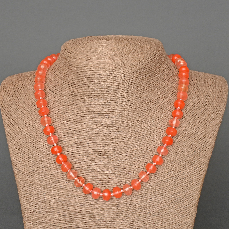 Chalcedony Necklace with Natural Stone, Smooth Rondelle Beads, Diameter 9×7 mm, Length 49 cm